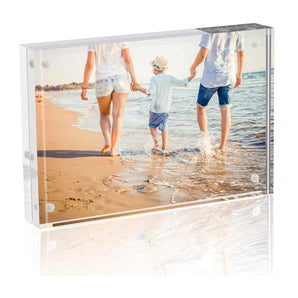 Custom acrylic photo frame with family walking on beach, personalized home decor gift