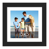 Black square picture frame with 5x5 display, showcasing a family photo at the beach.