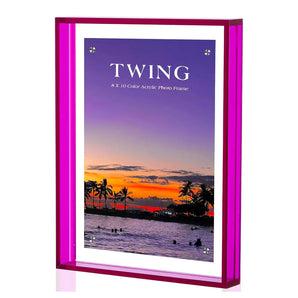 Pink acrylic photo frame with sunset beach print for custom home decor