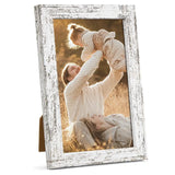 Rustic white picture frame displaying family photo in cozy outdoor setting