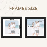 Comparison of black square frames with 4-inch and 4.6-inch photo sizes, family beach photo inside.