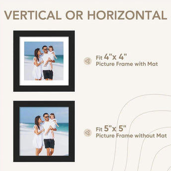 Black square custom picture frames for beach family photo, fits 4x4 with mat or 5x5 without mat