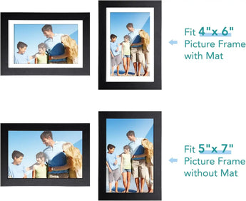Comparison of 4x6 picture frame with mat and 5x7 frame without mat using family photo
