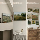 Customizable canvas prints displayed as tabletop decor, wall mounts, and gallery wall combinations