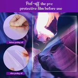 Peeling PVC protective film from a custom photo frame with canyon wall artwork