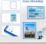 Easy mounting guide for blue magnetic photo frame with customizable wall decor display