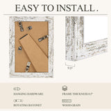 White wood grain picture frame with hanging hardware, rotating bayonet, 0.5 inch thickness.
