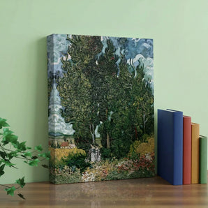 Van Gogh Reproduction Canvas Wall Art - Cypresses with Two Female