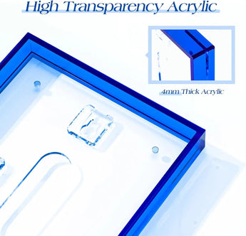 Blue high transparency acrylic frame with 4mm thick edge, close-up for home decor