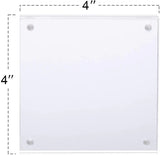 Clear acrylic square photo frame measuring 4x4 inches with corner magnets.