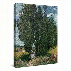 Van Gogh Reproduction Canvas Wall Art - Cypresses with Two Female