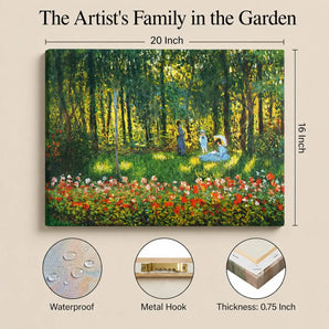 Claude Monet Canvas Wall Art 20X16 In, The Artist's Family in the Garden Print