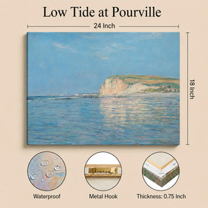 Claude Monet Canvas Wall Art 24x18 Inch, Low Tide at Pourville Print