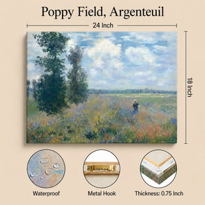 Claude Monet Canvas Wall Art 24x18 Inch, Poppy Field, Argenteuil Print