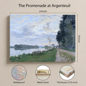 Claude Monet Canvas Wall Art 24x18 Inch, The Promenade at Argenteuil Print