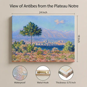 Claude Monet Canvas Wall Art 24x18 Inch, View of Antibes from the Plateau Notre Print