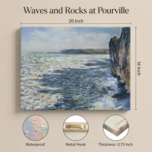 Claude Monet Canvas Wall Art 20x16 Inch, Waves and Rocks at Pourville Print