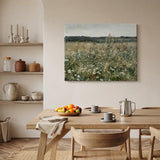Dining room with wooden furniture and wildflower canvas print wall art